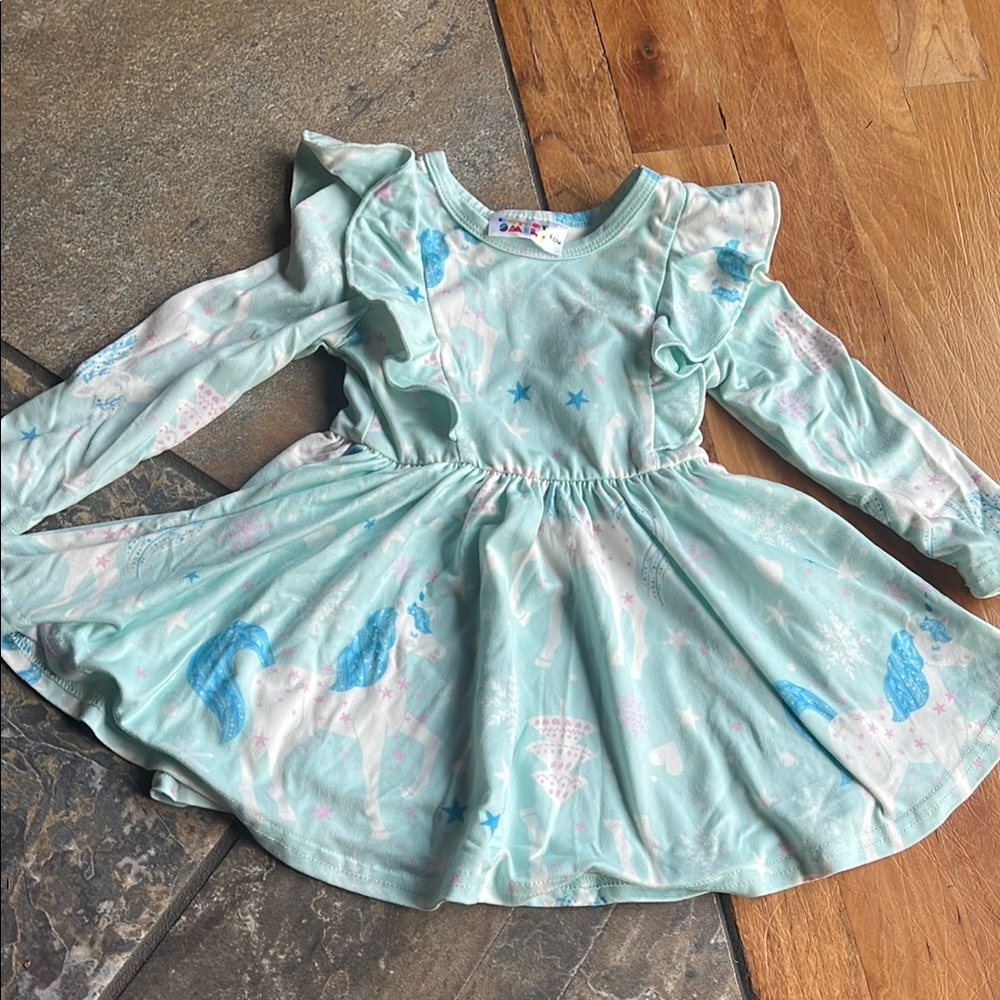 Kids Unicorn Print Dress - Blue